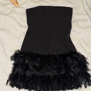 Black Strapless Dress with Feather Detail
